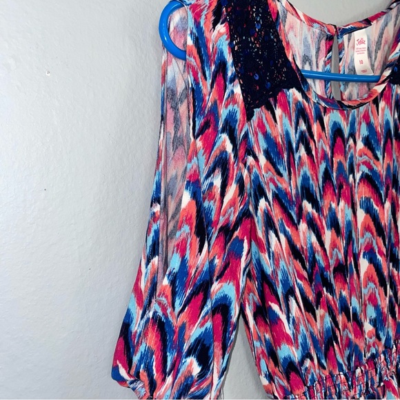 JUSTICE Girls Cold Shoulder Multi Colored Layered Ruffled Dress size 10 - Picture 5 of 16